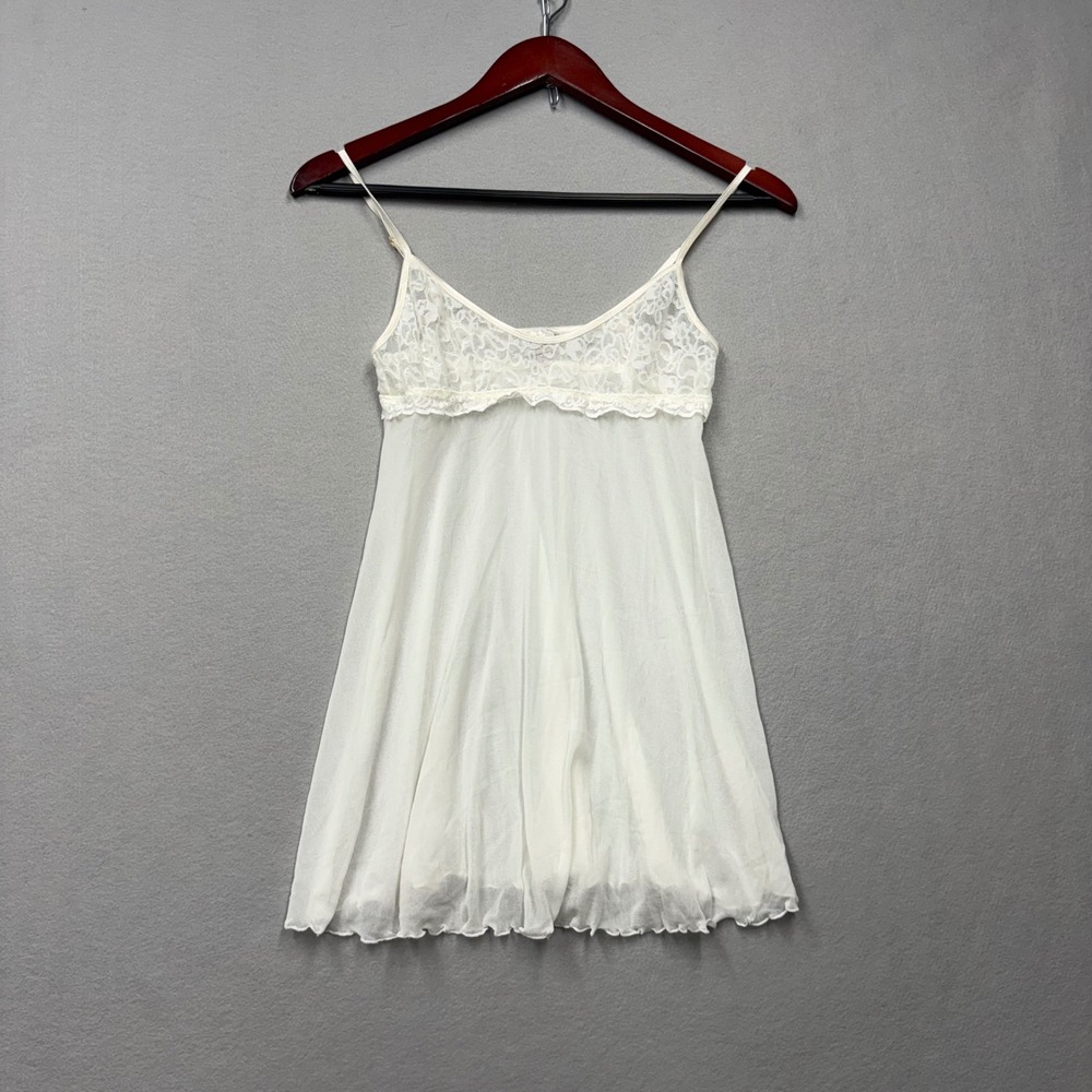 Victoria's Secret Babydoll Women S Ivory Lace Mesh Y2K Ruffle Chemise Nightie